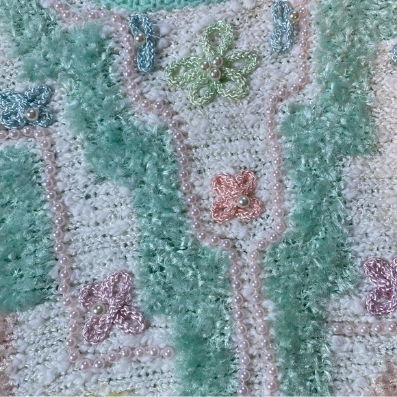 ❌SOLD🏷️Vintage Jaclyn Smith Fairy Granny Core Knitted Pastel Beaded Sweater - Picture 3 of 10